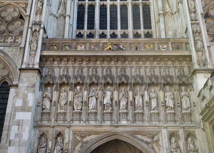 Westminster Abbey west front showing modern martyrs