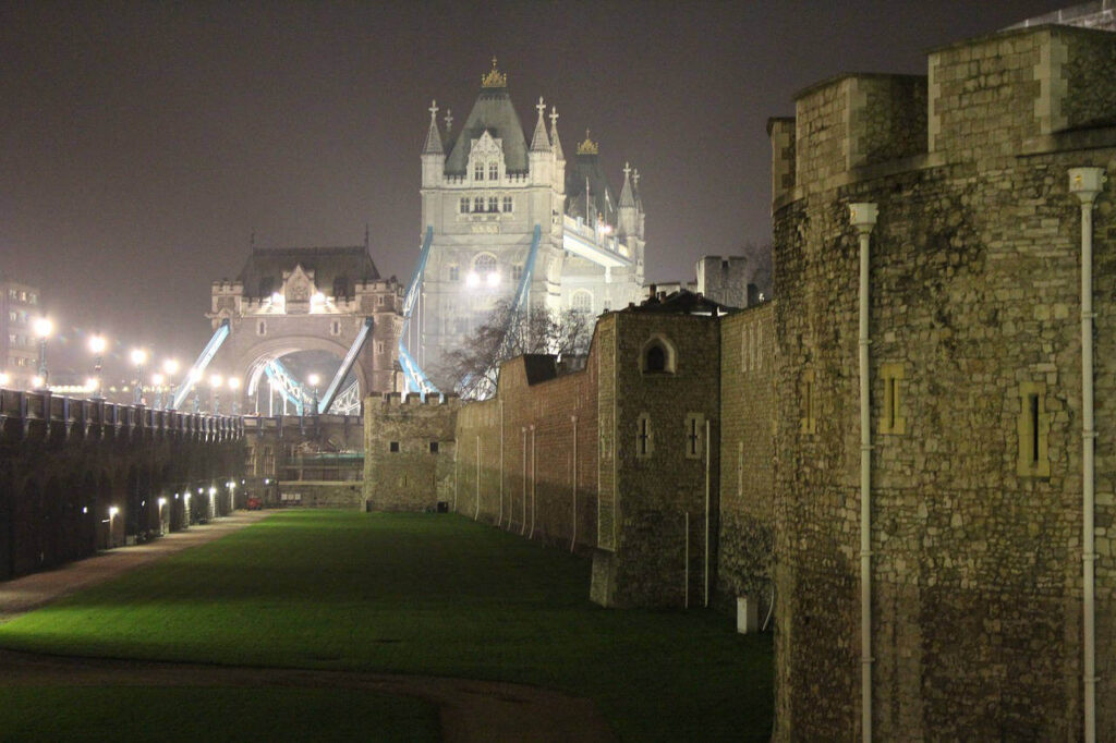 tower bridge seen from the walls of the tower of london