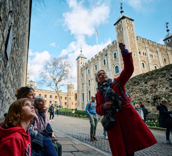 Tour guide explains the history of the tower of london