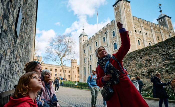 Tour guide explains the history of the tower of london