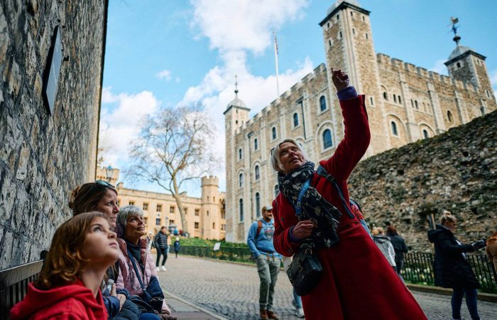 Tour guide explains the history of the tower of london